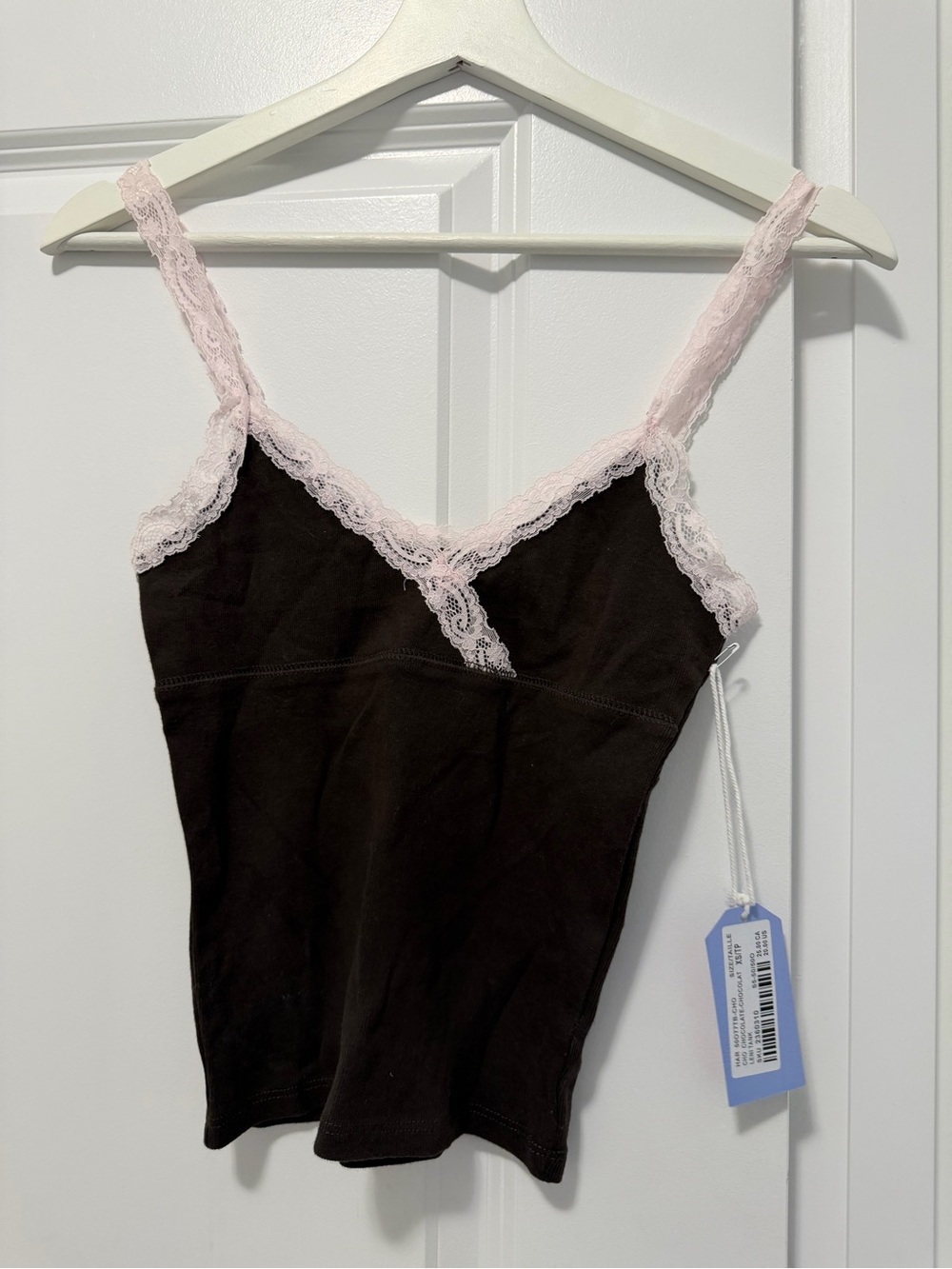 Harlow Brown Cami with Pale Pink Lace Trim